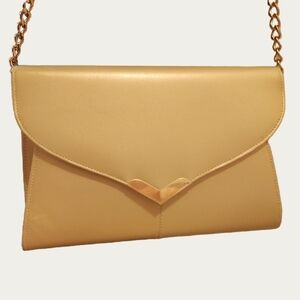 Vintage 80's Vanna White Gold Leather Shoulder Bag with Gold Chain